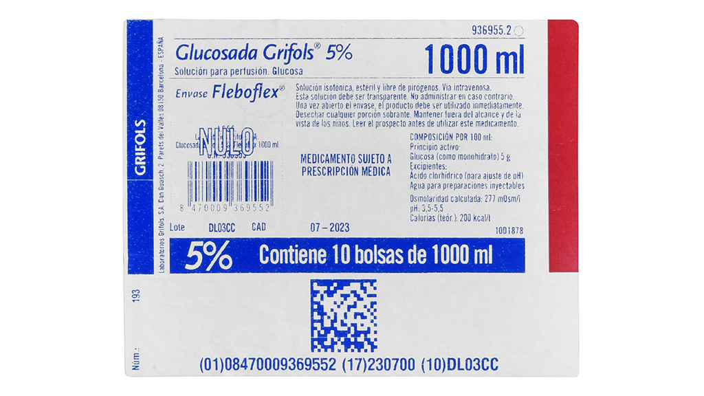 GLUCOSADA GRIFOLS 5% 70 BOLSAS SOLUCION PARA PERFUSION 100 ml FLEBOFLEX