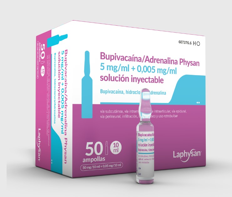 BUPIVACAINA/ADRENALINA PHYSAN 5 mg/ml + 0,005 mg/ml 100 AMPOLLAS SOLUCION INYECTABLE 10 ml