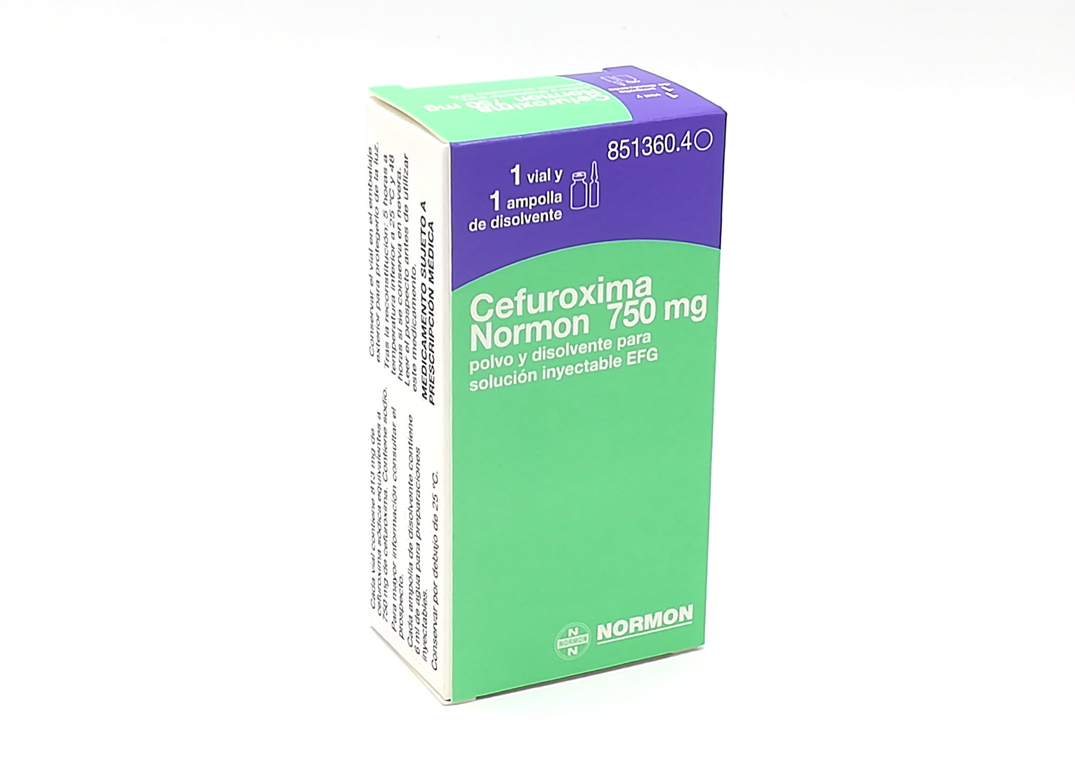 CEFUROXIMA NORMON EFG 750 mg 100 VIALES POLVO PARA SOLUCION INYECTABLE + 100 AMPOLLAS DISOLVENTE 6 ml