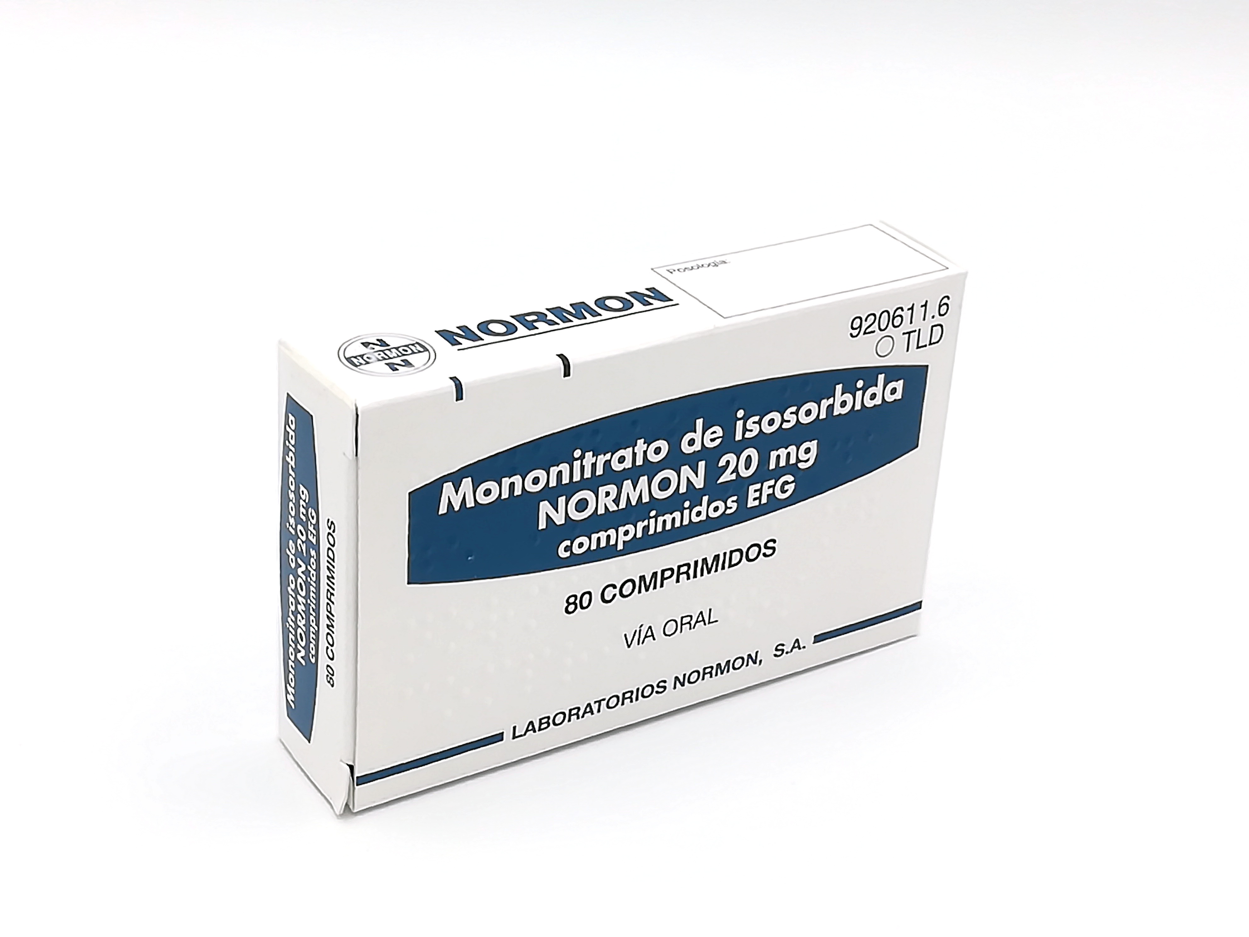 MONONITRATO DE ISOSORBIDA NORMON EFG 20 mg 40 COMPRIMIDOS