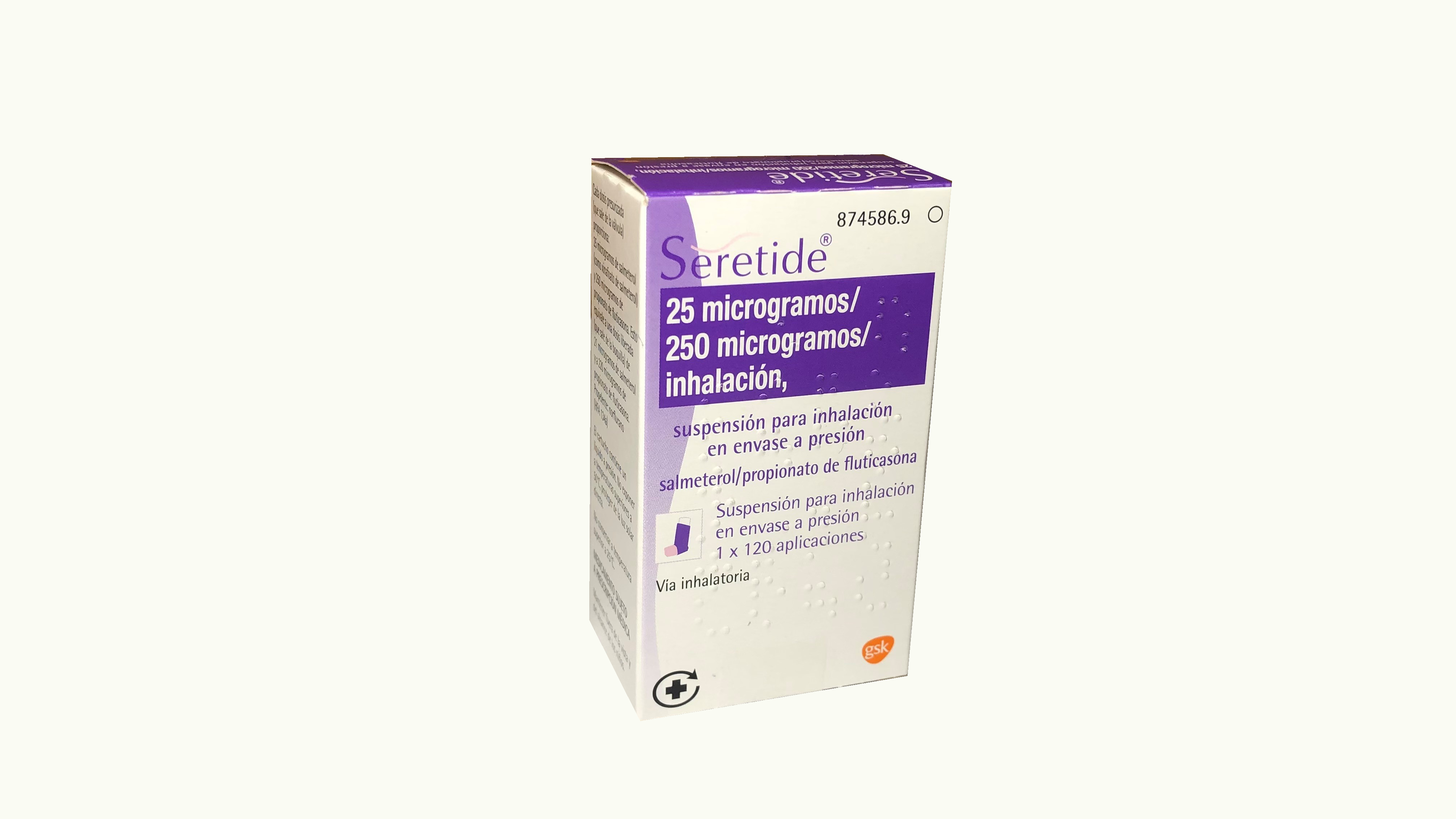 SERETIDE 25/250 microgramos/INHALACION SUSPENSION PARA INHALACION EN ENVASE A PRESION 1 INHALADOR 120 DOSIS