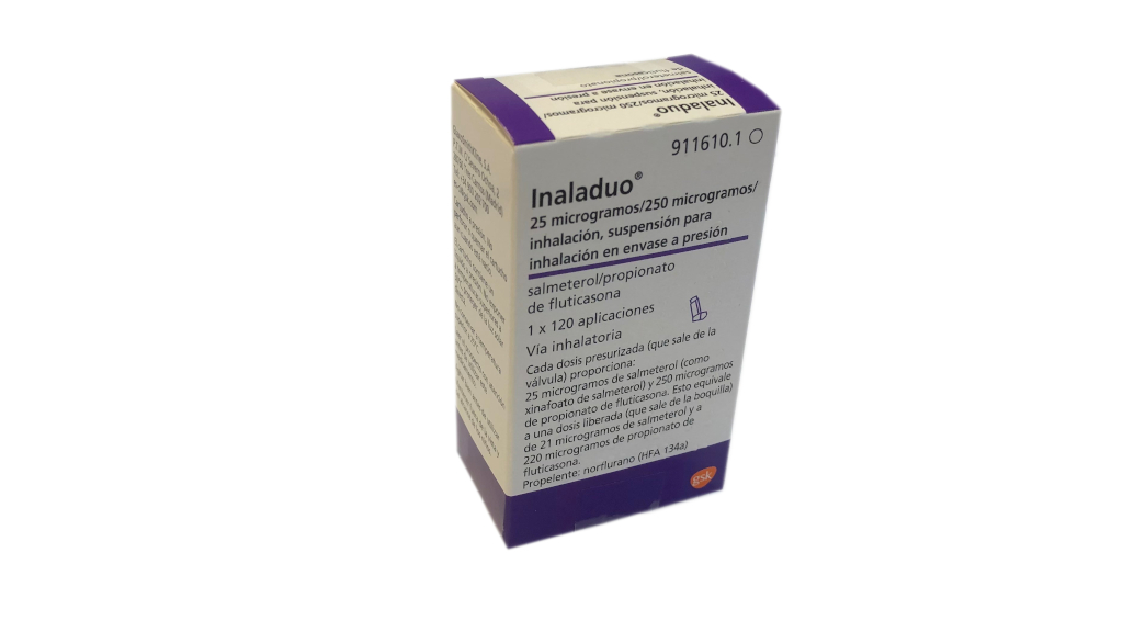 INALADUO 25/250 microgramos/INHALACION SUSPENSION PARA INHALACION EN ENVASE A PRESION 1 INHALADOR 120 DOSIS