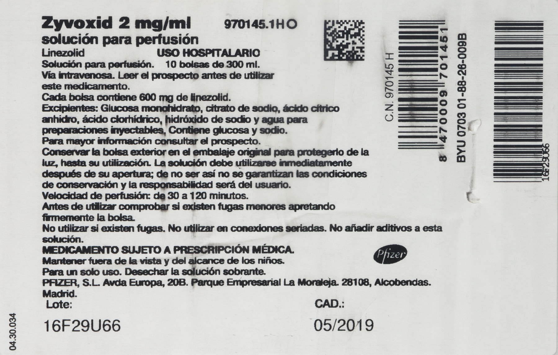 ZYVOXID 2 mg/ml 10 BOLSAS SOLUCION PARA PERFUSION 300 ml