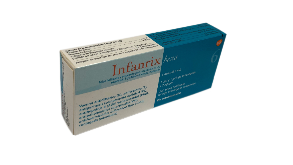 INFANRIX HEXA 1 VIAL POLVO PARA SUSPENSION INYECTABLE + 1 JERINGA DISOLVENTE