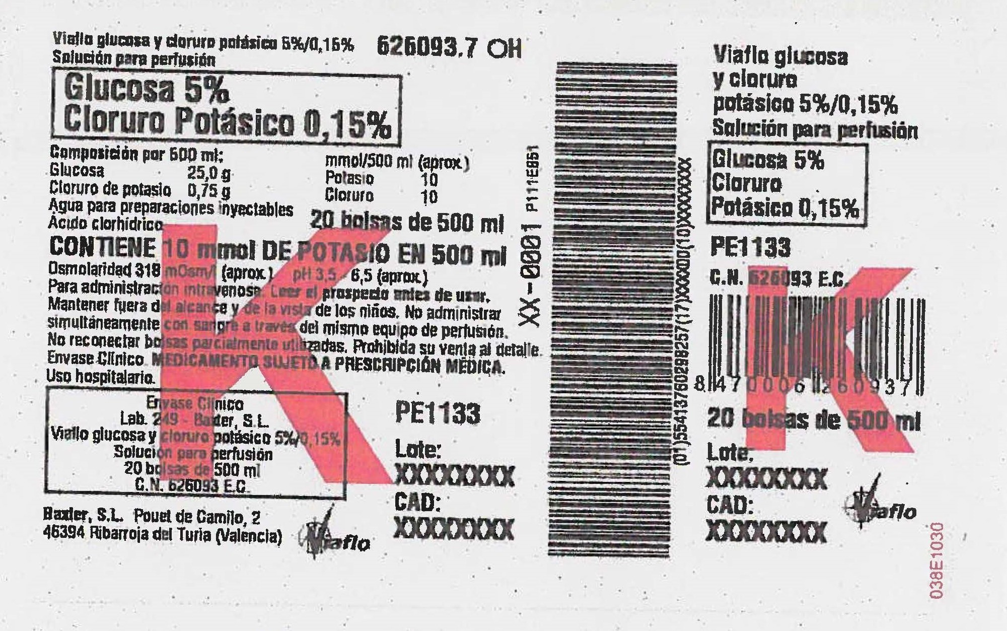 VIAFLO GLUCOSA 5% Y CLORURO POTASICO 0,15% 1 BOLSA SOLUCION PARA PERFUSION 1000 ml