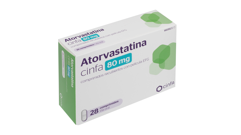 ATORVASTATINA CINFA EFG 80 mg 100 COMPRIMIDOS RECUBIERTOS