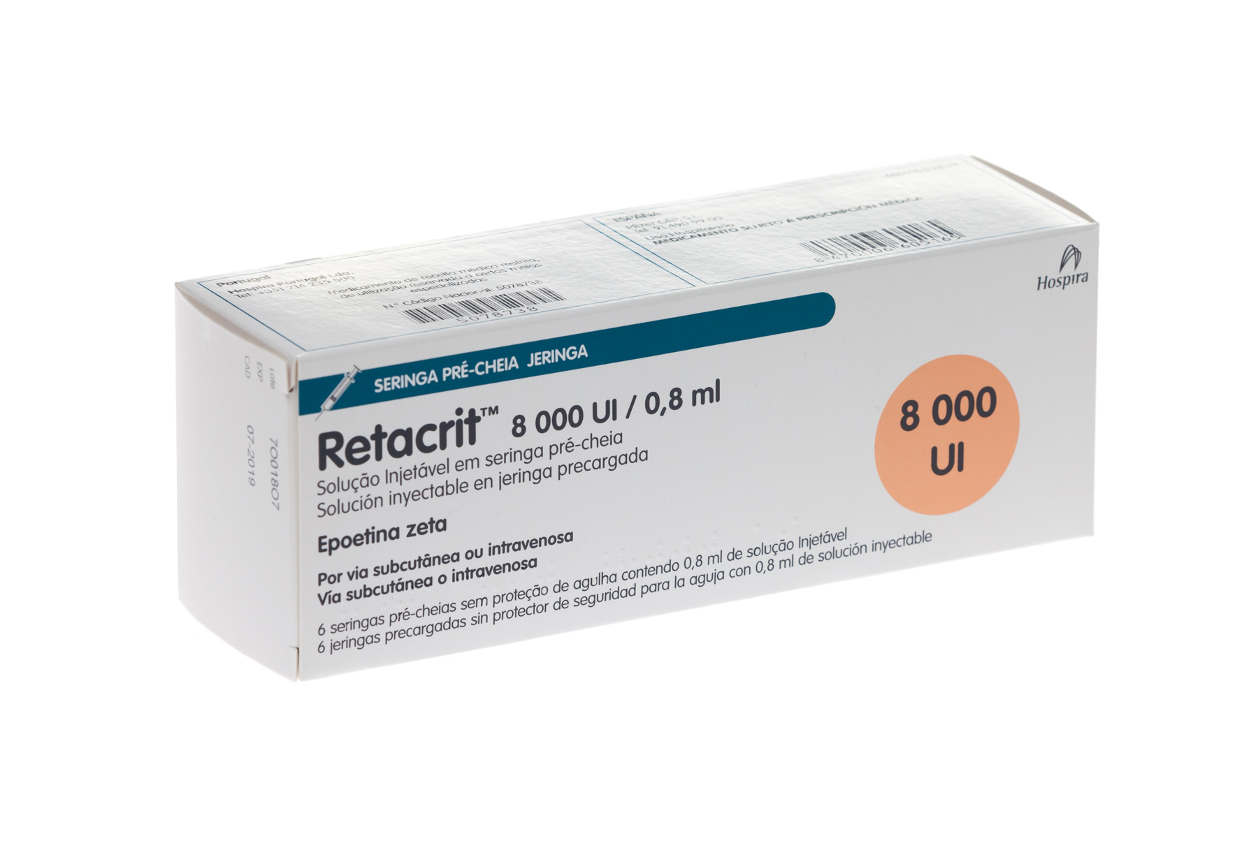 RETACRIT 8000 UI 6 JERINGAS PRECARGADAS SOLUCION INYECTABLE 0,8 ml