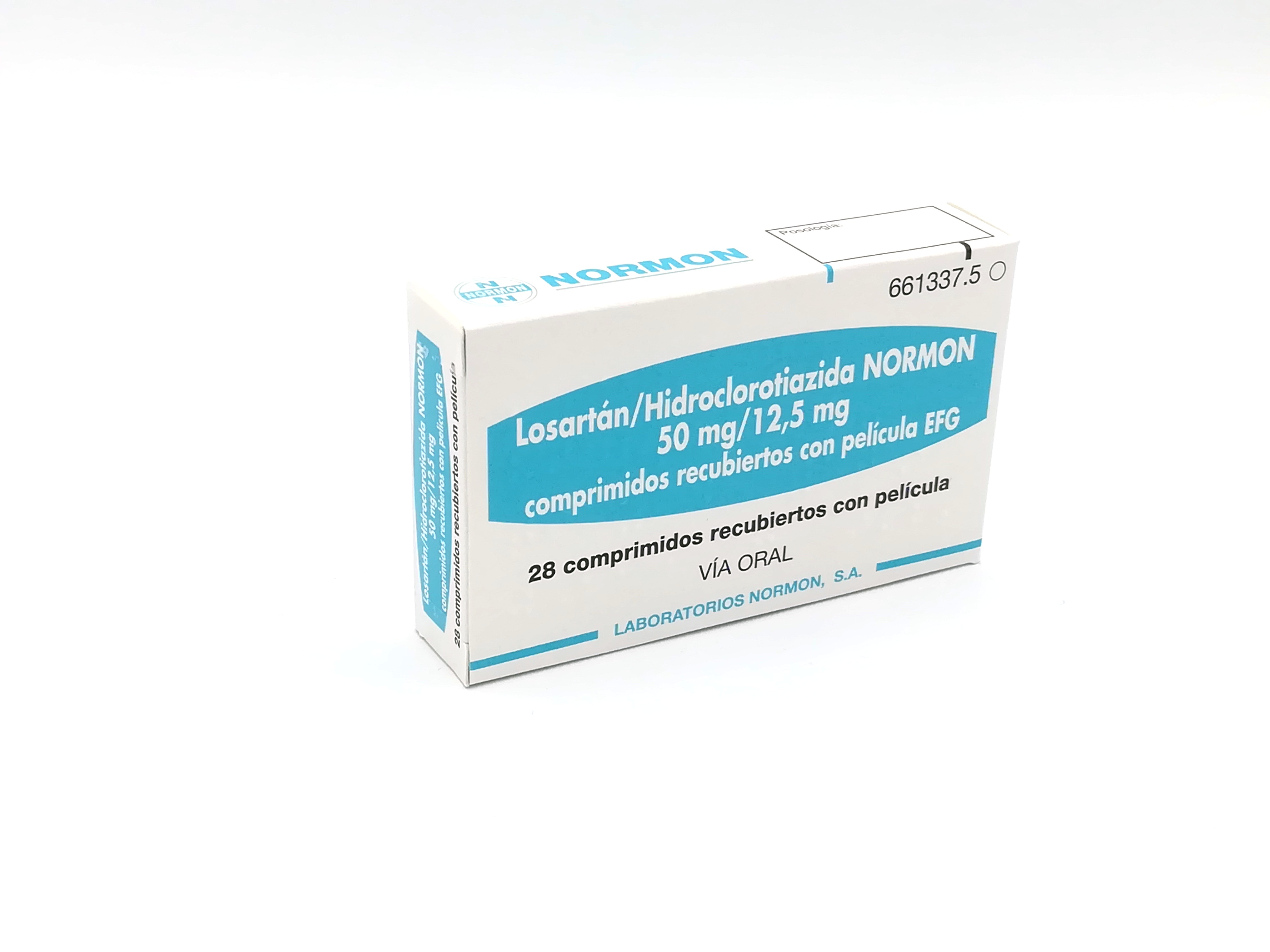 LOSARTAN/HIDROCLOROTIAZIDA NORMON EFG 50 mg/12,5 mg 28 COMPRIMIDOS RECUBIERTOS