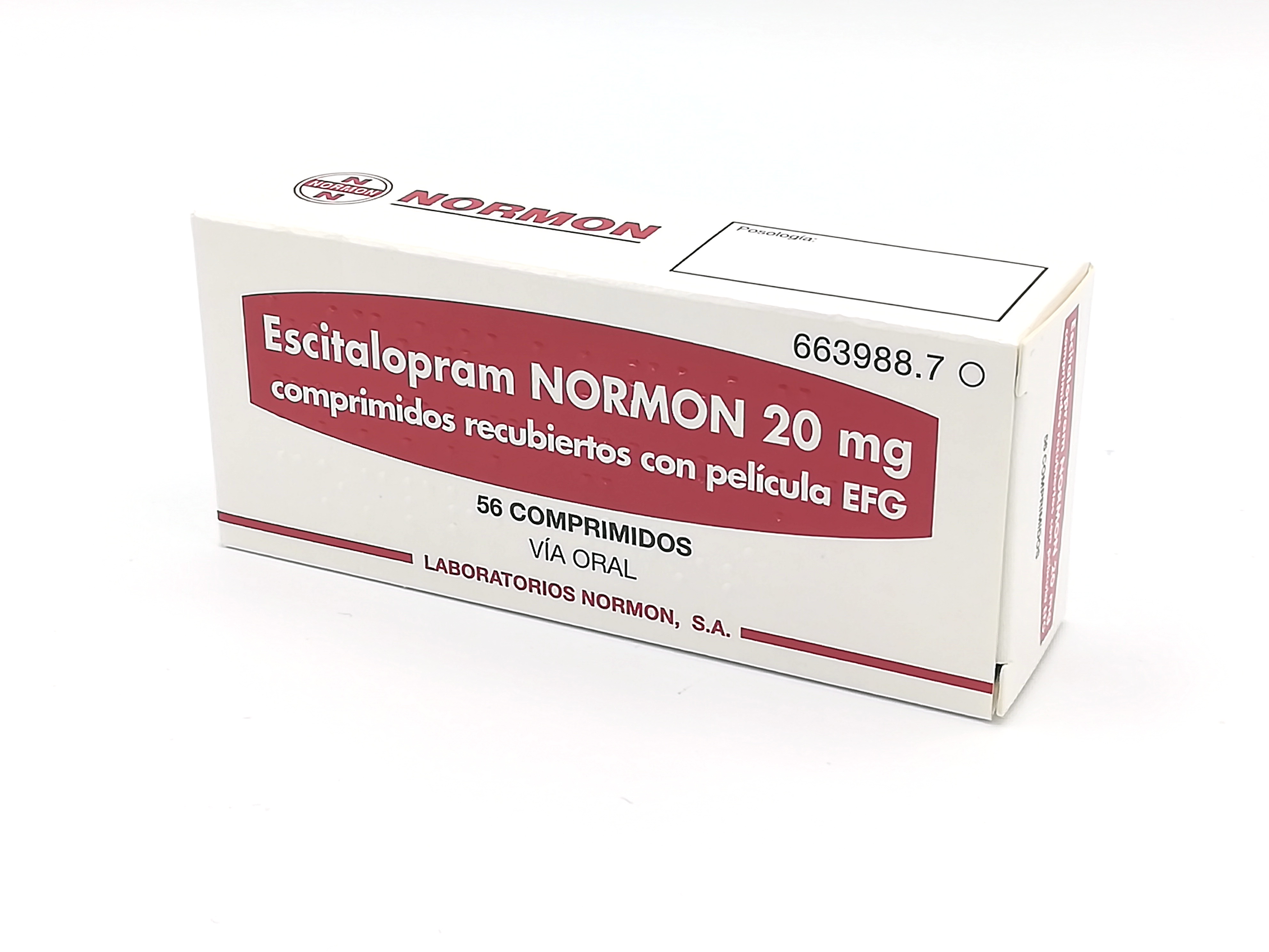 ESCITALOPRAM NORMON EFG 20 mg 56 COMPRIMIDOS RECUBIERTOS