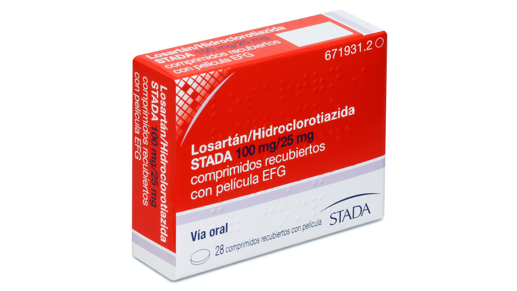 LOSARTAN/HIDROCLOROTIAZIDA STADA EFG 100 mg/25 mg 28 COMPRIMIDOS RECUBIERTOS