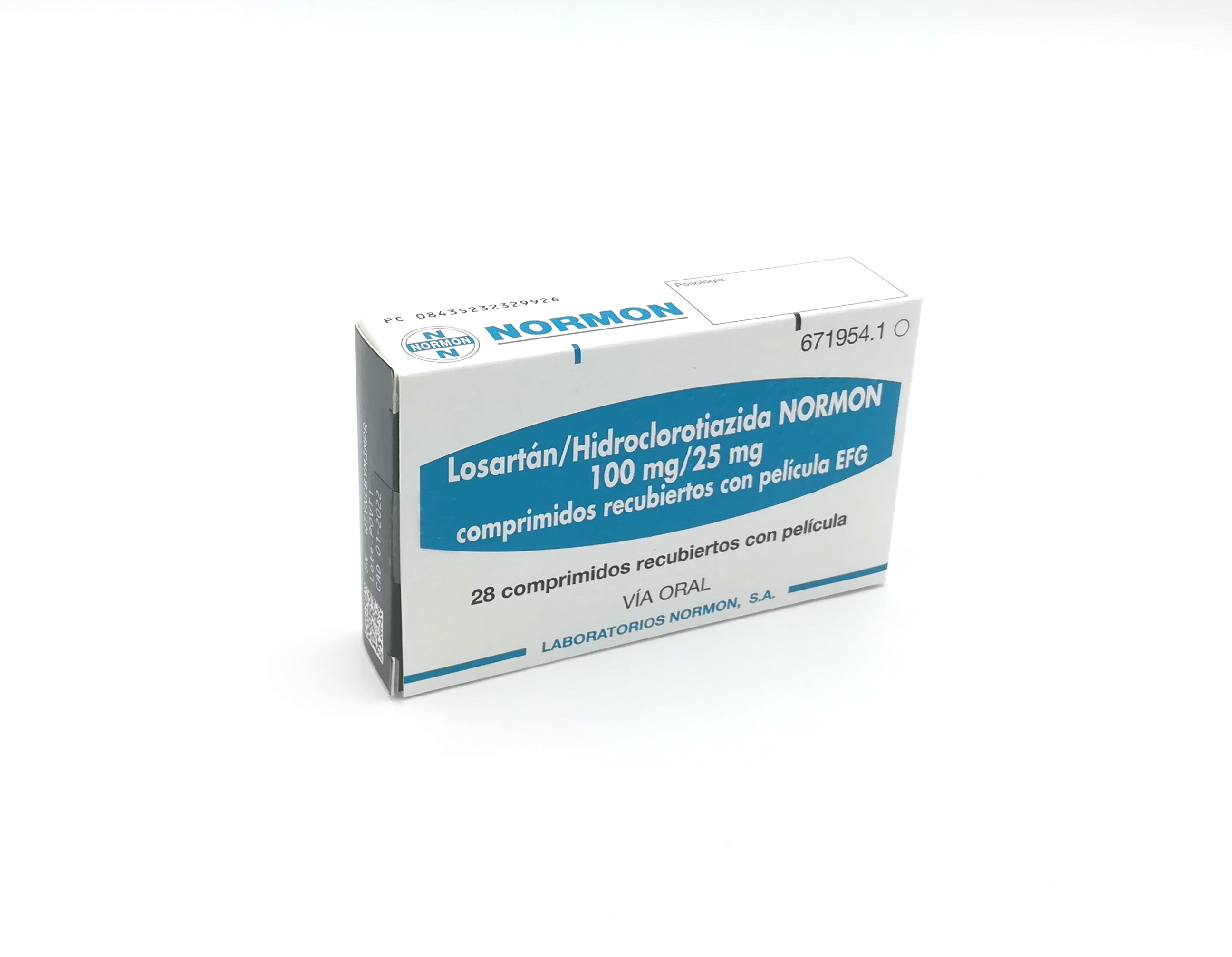 LOSARTAN/HIDROCLOROTIAZIDA NORMON EFG 100 mg/25 mg 28 COMPRIMIDOS RECUBIERTOS