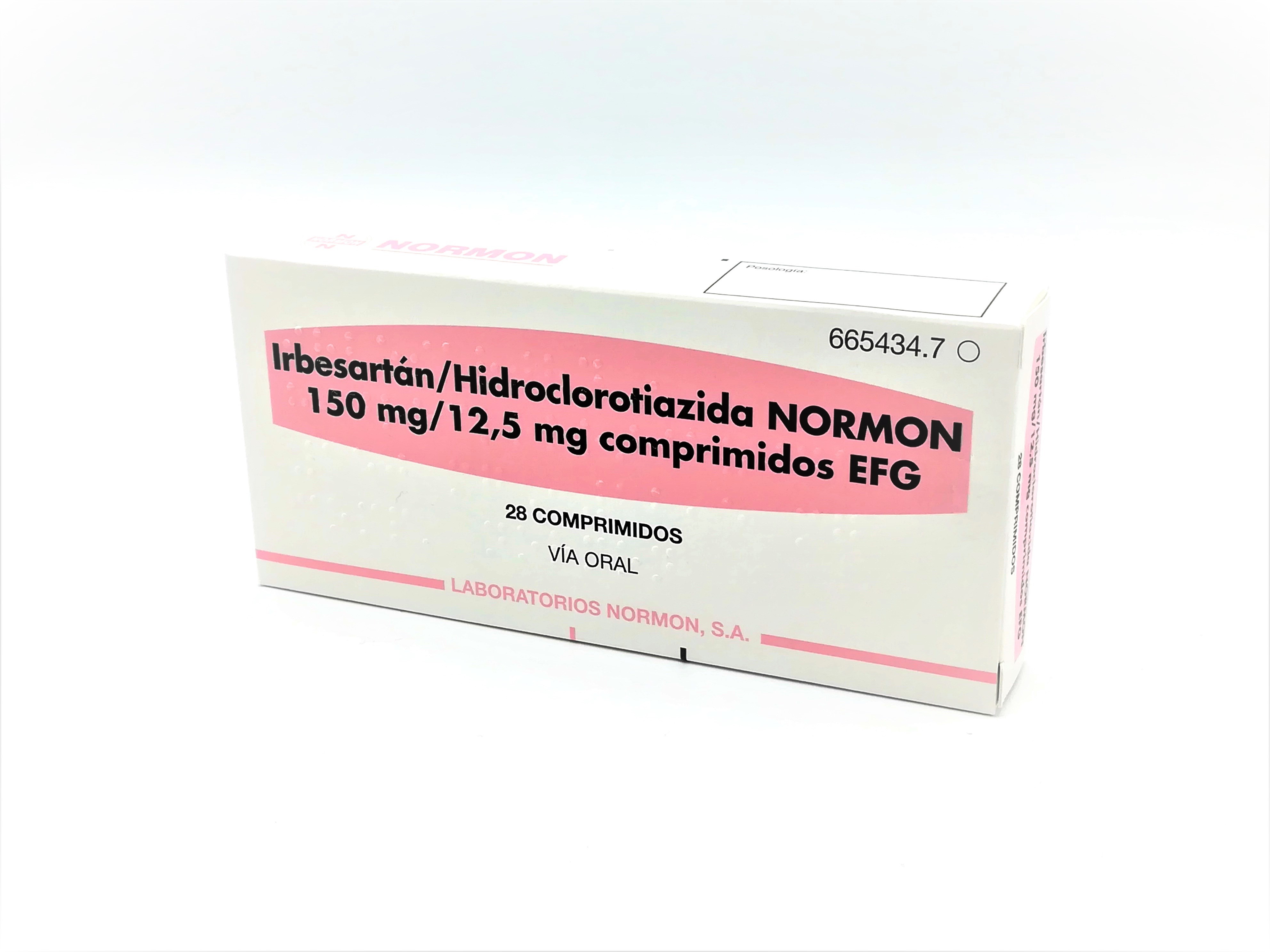 IRBESARTAN/HIDROCLOROTIAZIDA NORMON EFG 150 mg/12,5 mg 28 COMPRIMIDOS