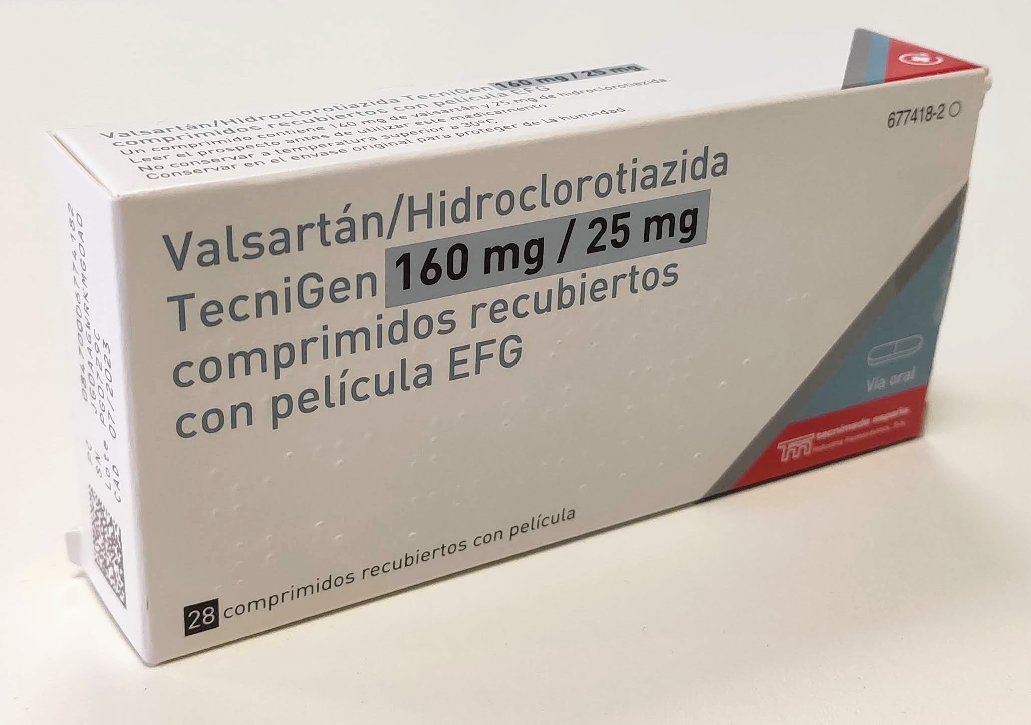 VALSARTAN/HIDROCLOROTIAZIDA TECNIGEN EFG 160 mg/25 mg 28 COMPRIMIDOS RECUBIERTOS