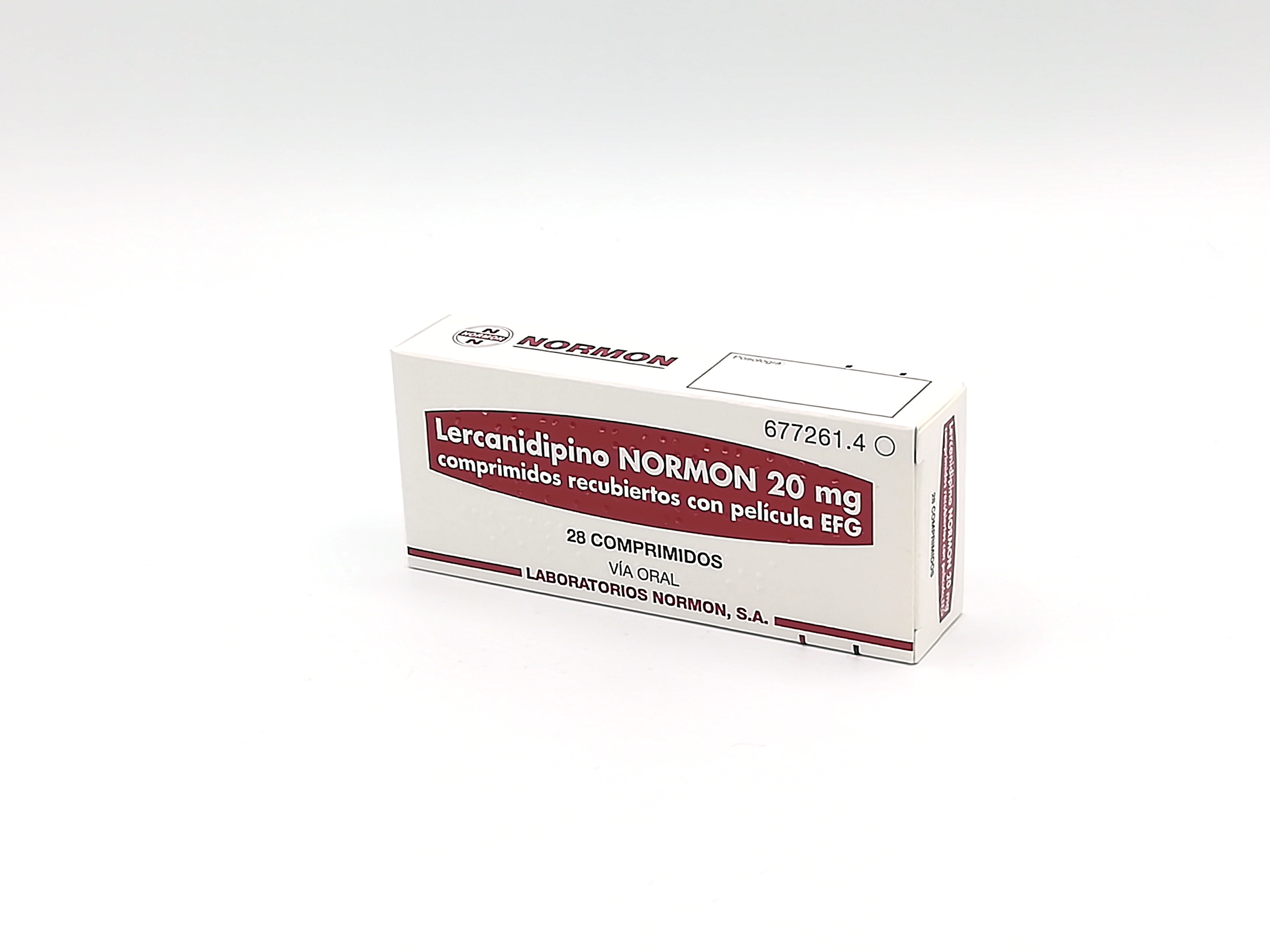 LERCANIDIPINO NORMON EFG 20 mg 28 COMPRIMIDOS RECUBIERTOS BLISTER Al/PVC