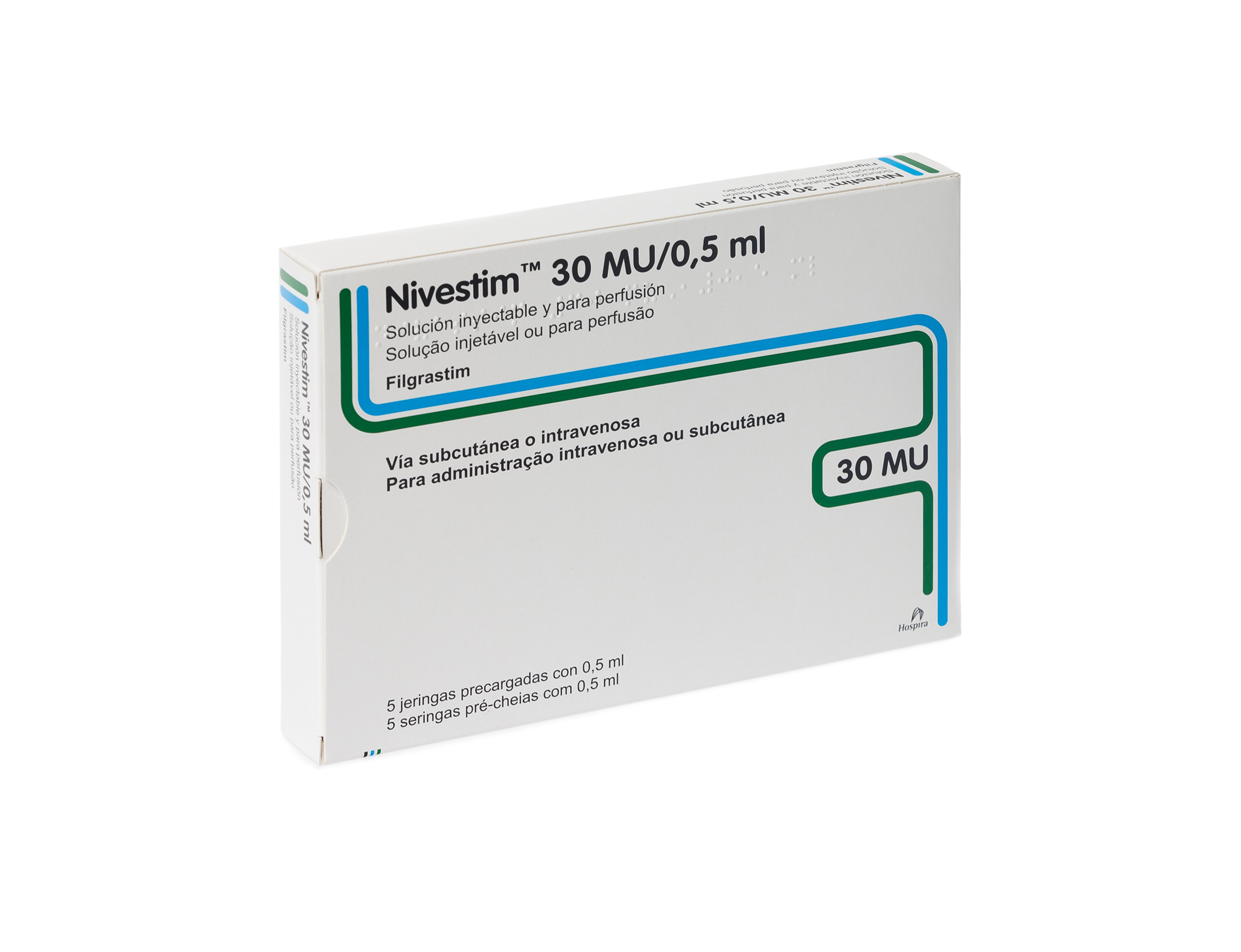 NIVESTIM 30 MU 5 JERINGAS PRECARGADAS SOLUCION INYECTABLE O PARA PERFUSION 0,5 ml