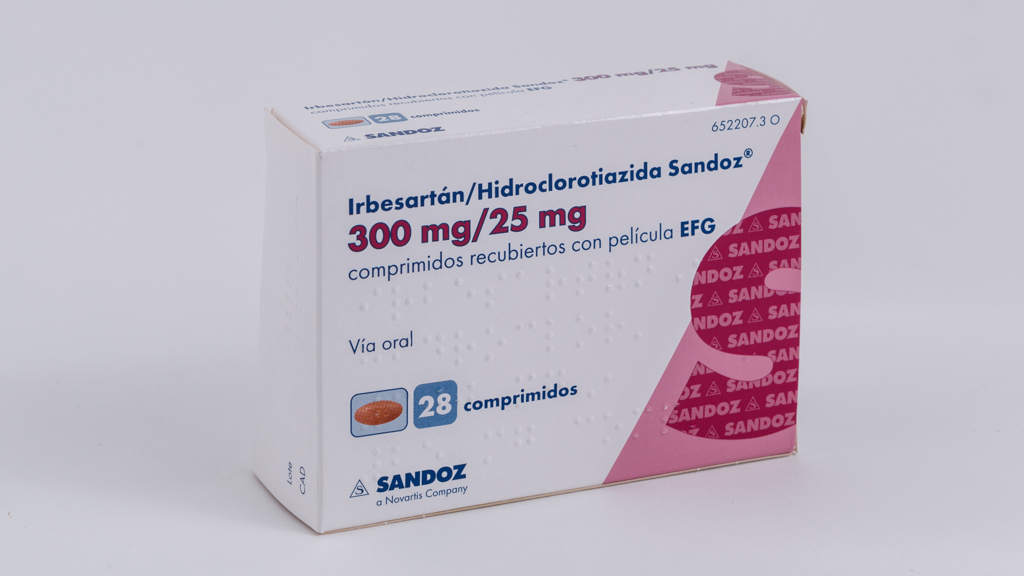 IRBESARTAN/HIDROCLOROTIAZIDA SANDOZ EFG 300 mg/25 mg 28 COMPRIMIDOS RECUBIERTOS