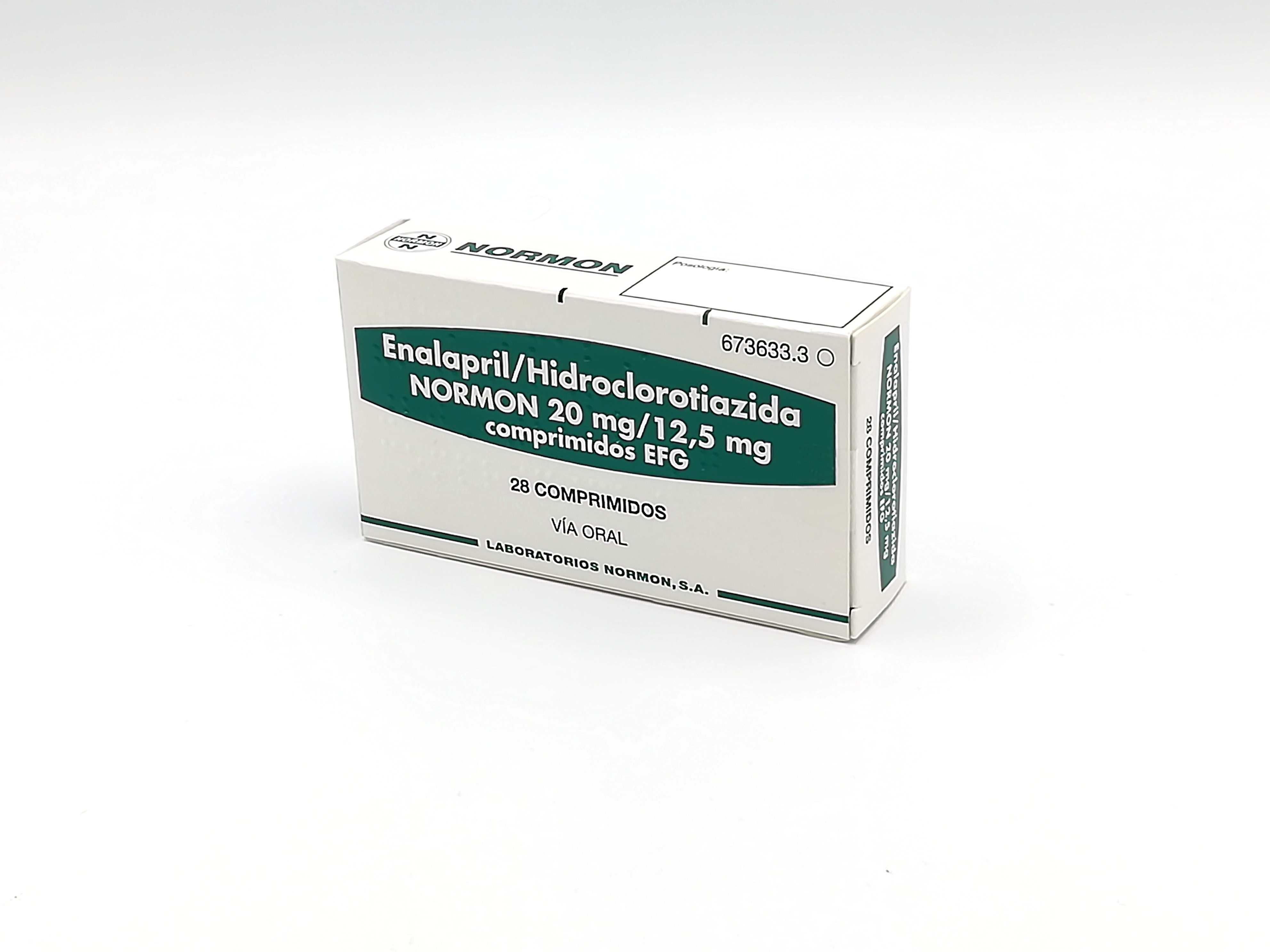 ENALAPRIL/HIDROCLOROTIAZIDA NORMON EFG 20 mg/12,5 mg 28 COMPRIMIDOS -  Farmacéuticos