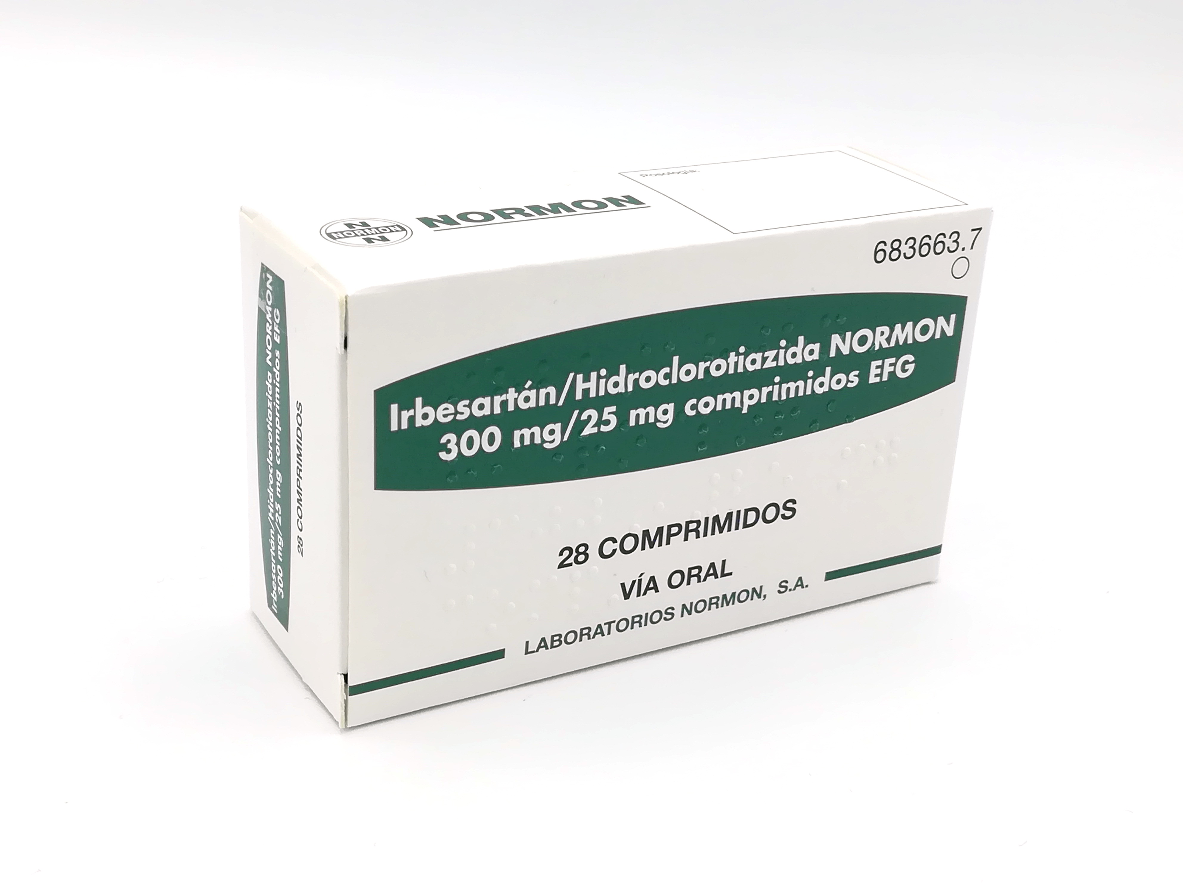 IRBESARTAN/HIDROCLOROTIAZIDA NORMON EFG 300 mg/25 mg 28 COMPRIMIDOS