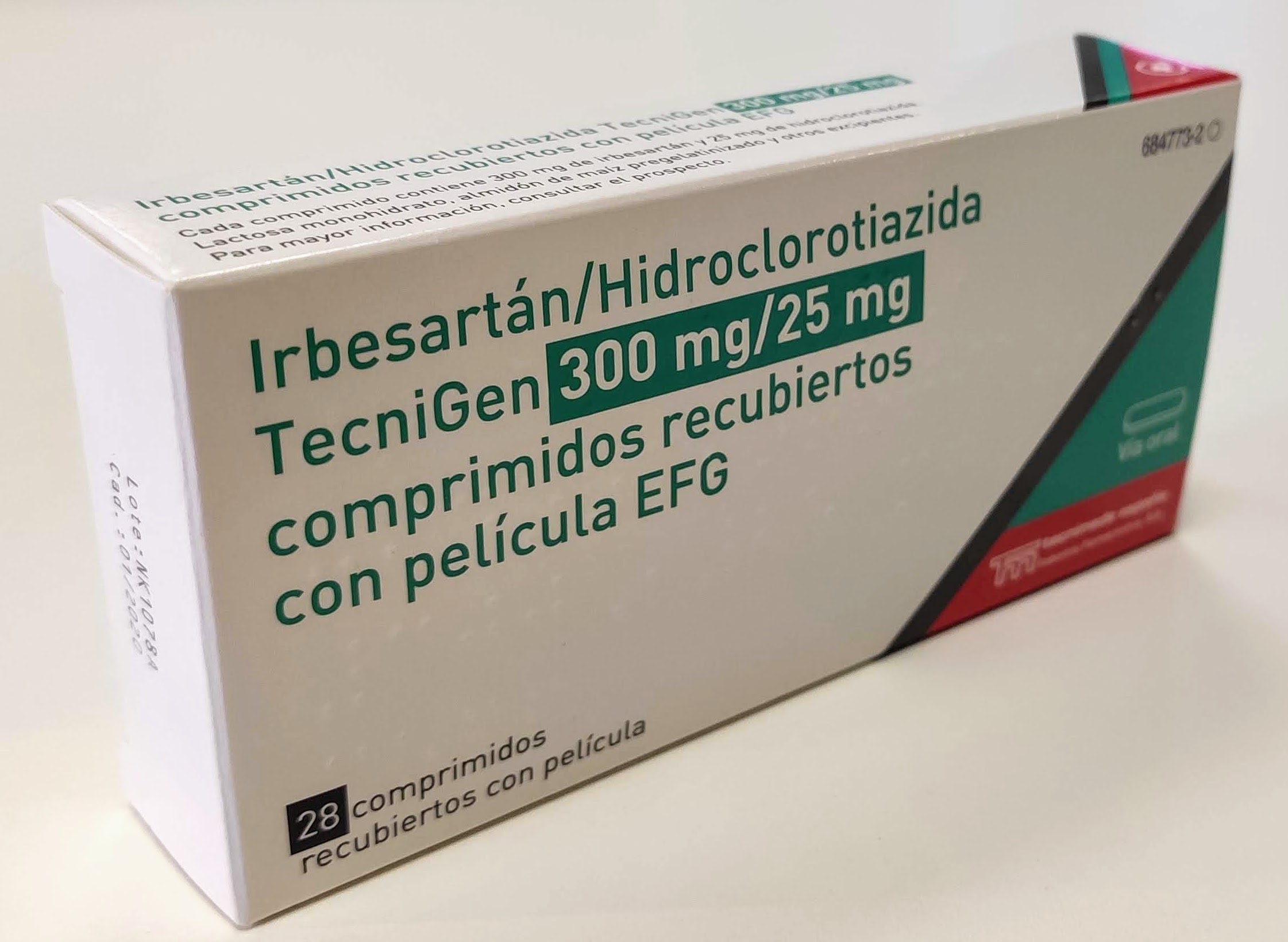 IRBESARTAN/HIDROCLOROTIAZIDA TECNIGEN EFG 300 mg/25 mg 28 COMPRIMIDOS RECUBIERTOS