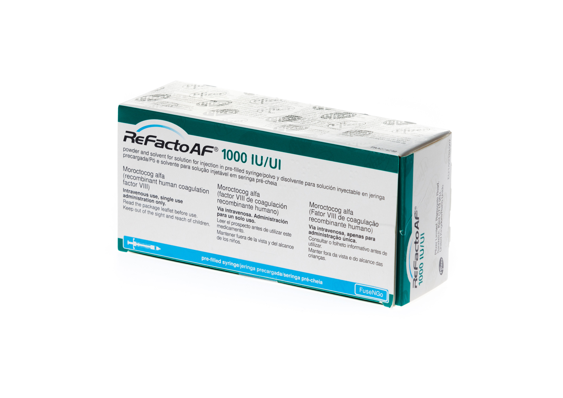 REFACTO AF 1000 UI 1 JERINGA PRECARGADA DOBLE CAMARA POLVO Y DISOLVENTE PARA SOLUCION INYECTABLE