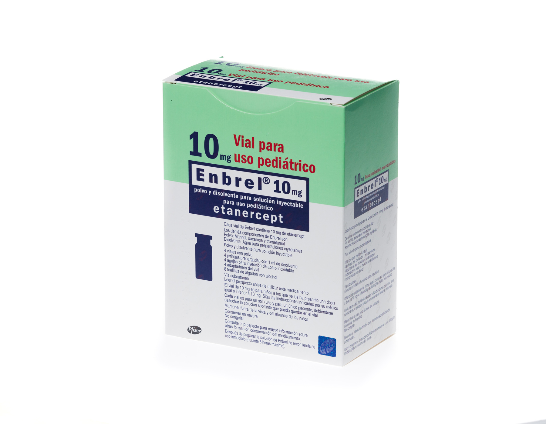 ENBREL PEDIATRICO 10 mg 4 VIALES POLVO PARA SOLUCION INYECTABLE + 4 JERINGAS PRECARGADAS DISOLVENTE