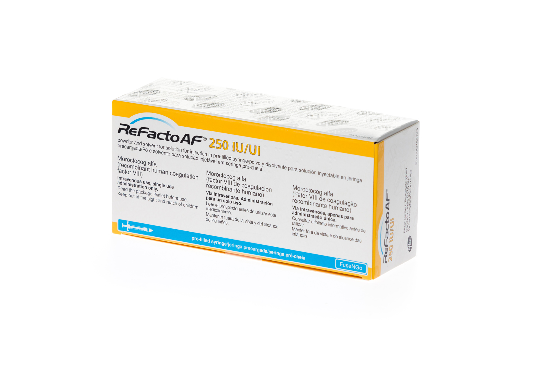 REFACTO AF 250 UI 1 JERINGA PRECARGADA DOBLE CAMARA POLVO Y DISOLVENTE PARA SOLUCION INYECTABLE