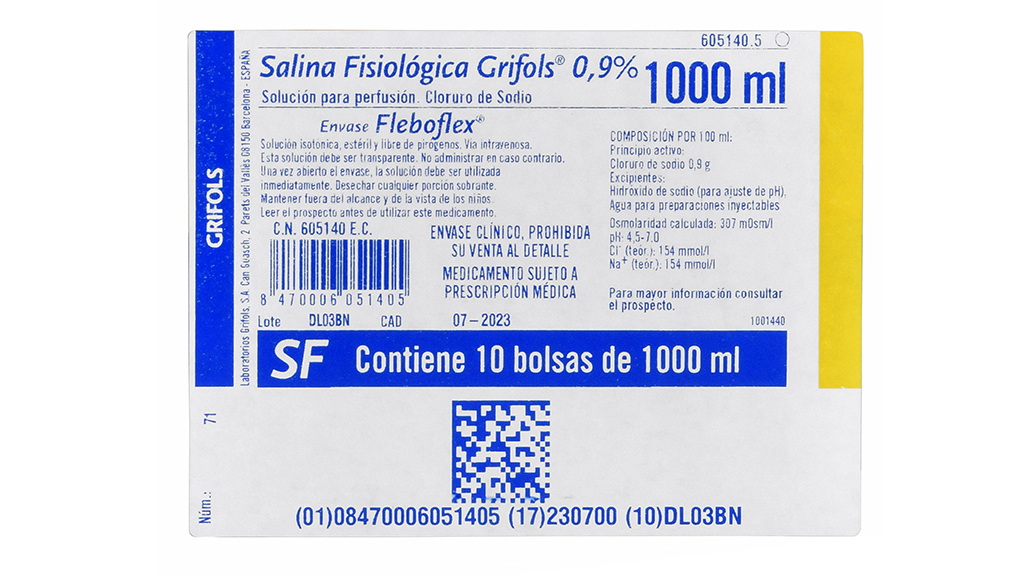 SALINA FISIOLOGICA GRIFOLS 0,9% 1 FRASCO SOLUCION PARA PERFUSION 100 ml VIDRIO