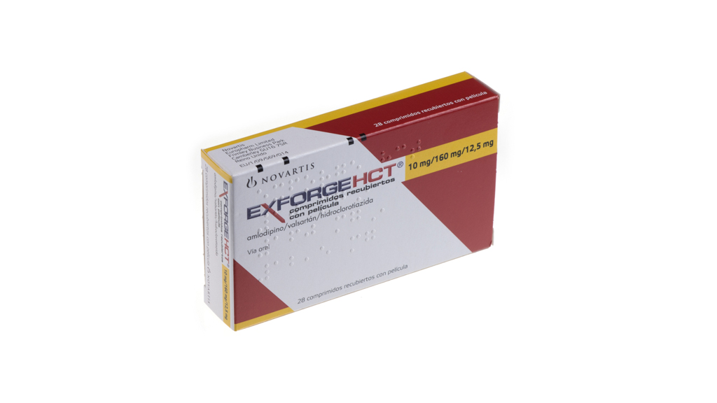 EXFORGE HCT 10 mg/160 mg/12,5 mg 28 COMPRIMIDOS RECUBIERTOS