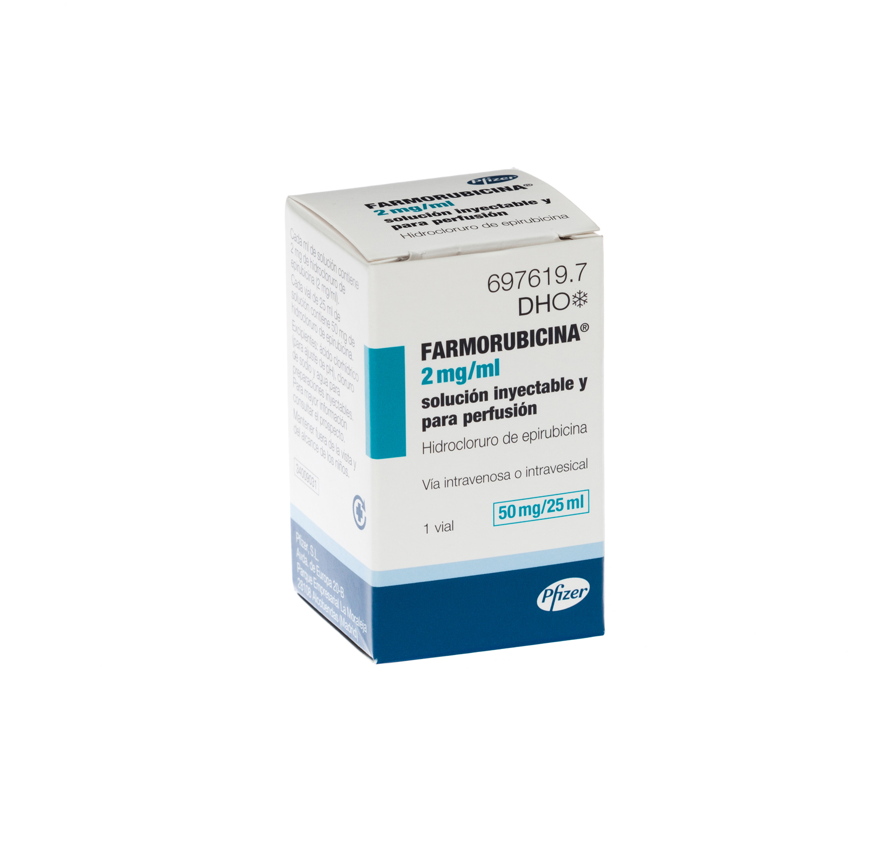 FARMORUBICINA 2 mg/ml 1 VIAL SOLUCION INYECTABLE Y PARA PERFUSION 25 ml