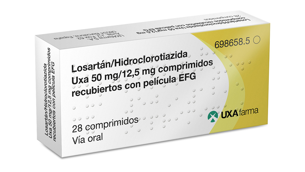 LOSARTAN/HIDROCLOROTIAZIDA UXA EFG 50 mg/12,5 mg 28 COMPRIMIDOS RECUBIERTOS