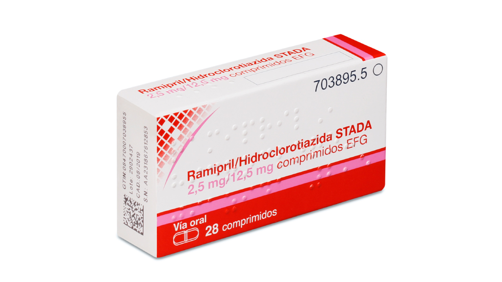 RAMIPRIL/HIDROCLOROTIAZIDA STADA EFG 2,5 mg/12,5 mg 28 COMPRIMIDOS BLISTER PVC/PE/PVDC/AL