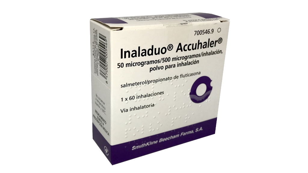INALADUO ACCUHALER 50/500 microgramos/INHALACION POLVO PARA INHALACION 1 INHALADOR 60 DOSIS