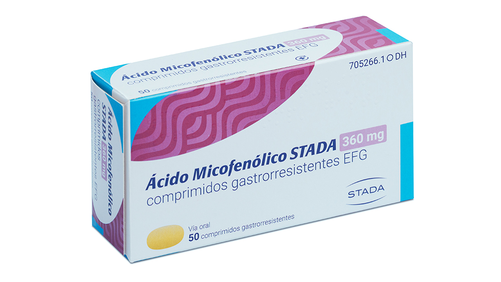 ACIDO MICOFENOLICO STADA EFG 360 mg 50 COMPRIMIDOS GASTRORRESISTENTES