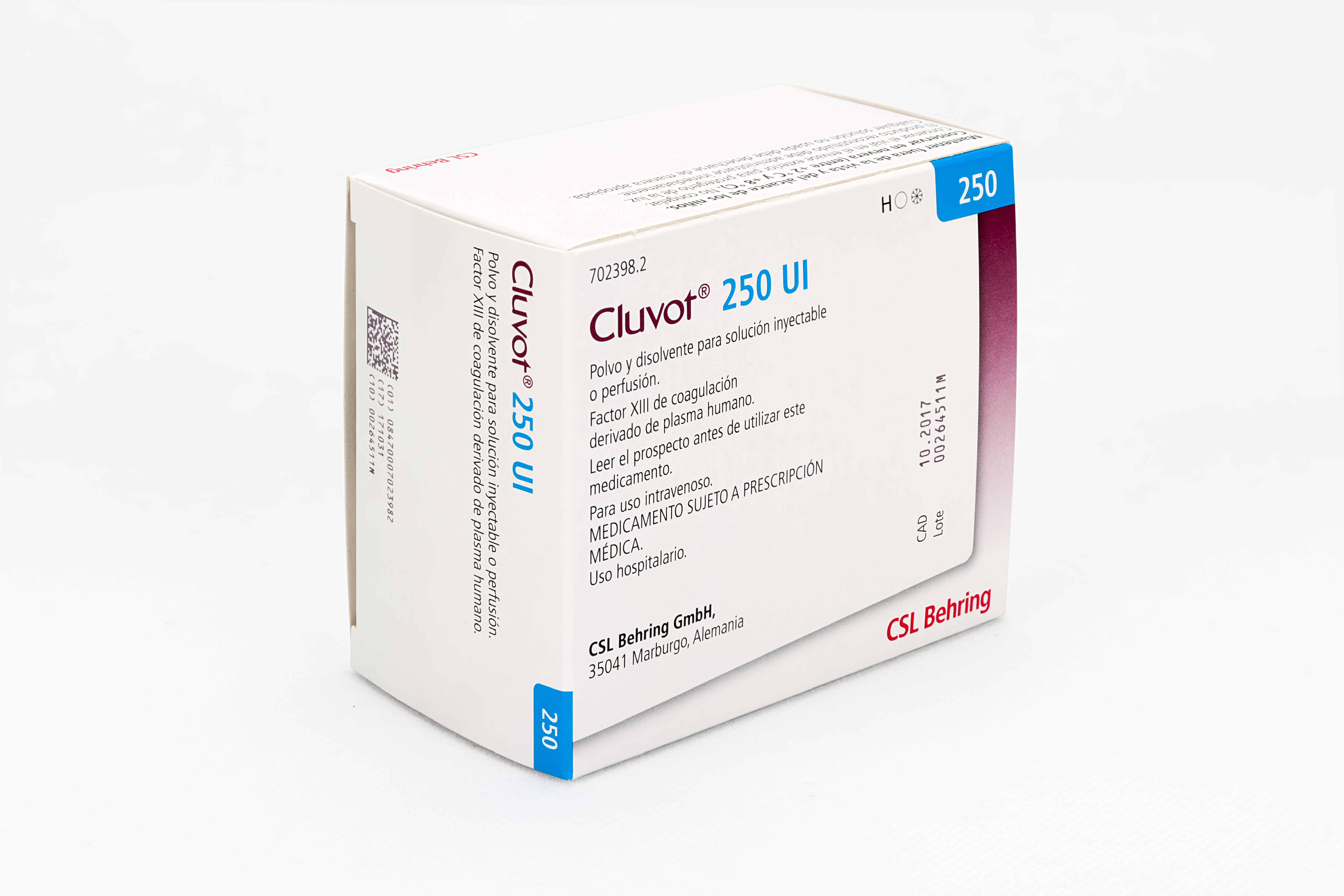 CLUVOT 250 UI 1 VIAL POLVO PARA SOLUCION INYECTABLE Y PARA PERFUSION + 1 VIAL DISOLVENTE