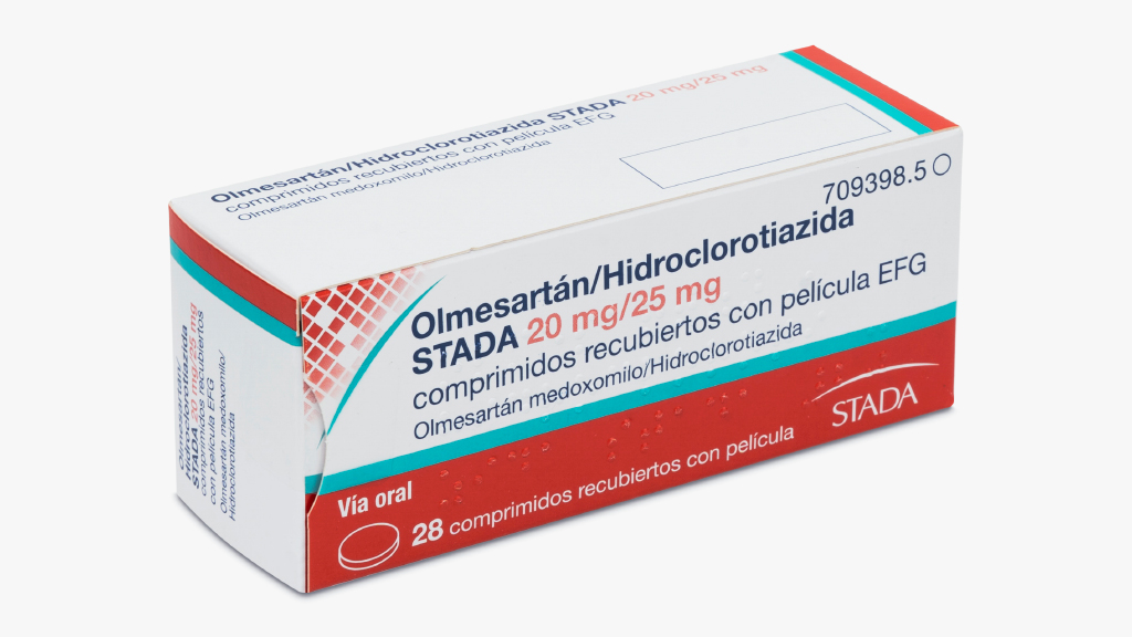 OLMESARTAN/HIDROCLOROTIAZIDA STADA EFG 20 mg/25 mg 28 COMPRIMIDOS RECUBIERTOS