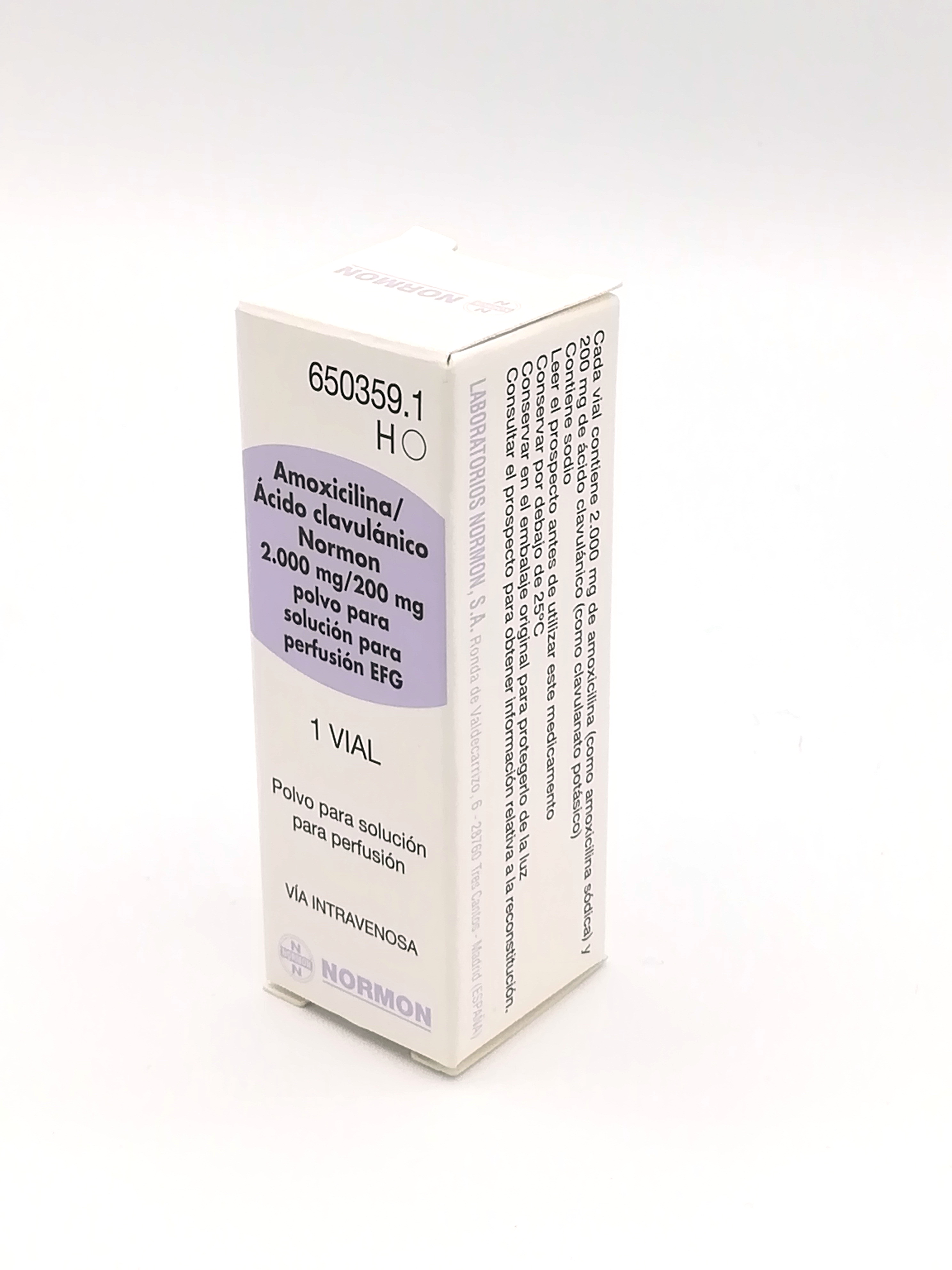 AMOXICILINA/ACIDO CLAVULANICO NORMON EFG 2000 mg/200 mg 100 VIALES POLVO  PARA SOLUCION PARA PERFUSION - Farmacéuticos