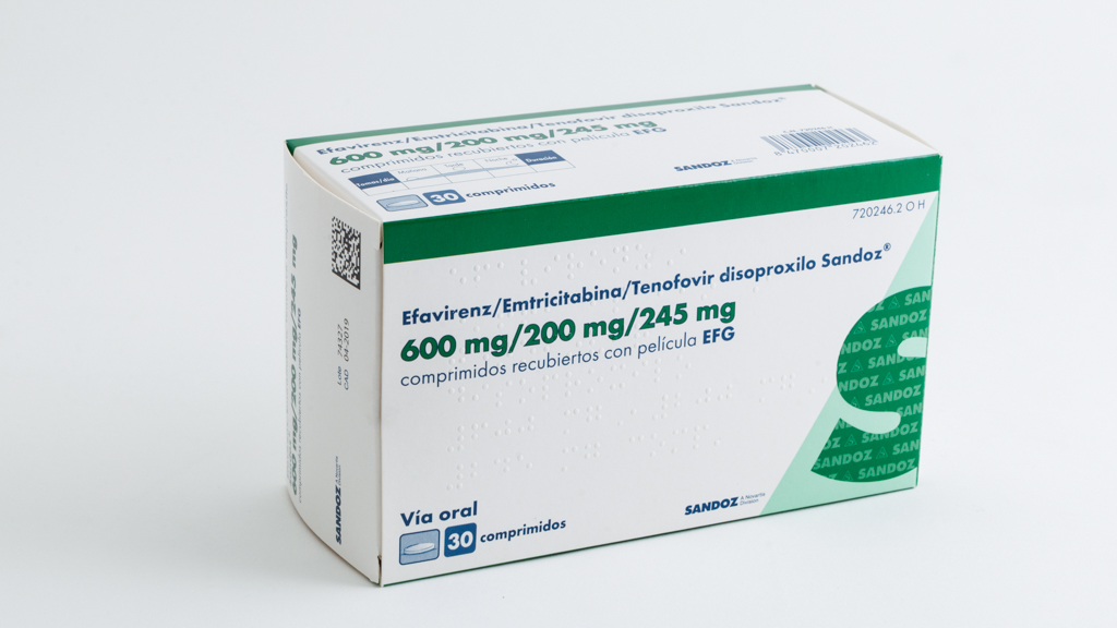 EFAVIRENZ/EMTRICITABINA/TENOFOVIR DISOPROXILO SANDOZ EFG 600 mg/200 mg/245 mg 30 COMPRIMIDOS RECUBIERTOS