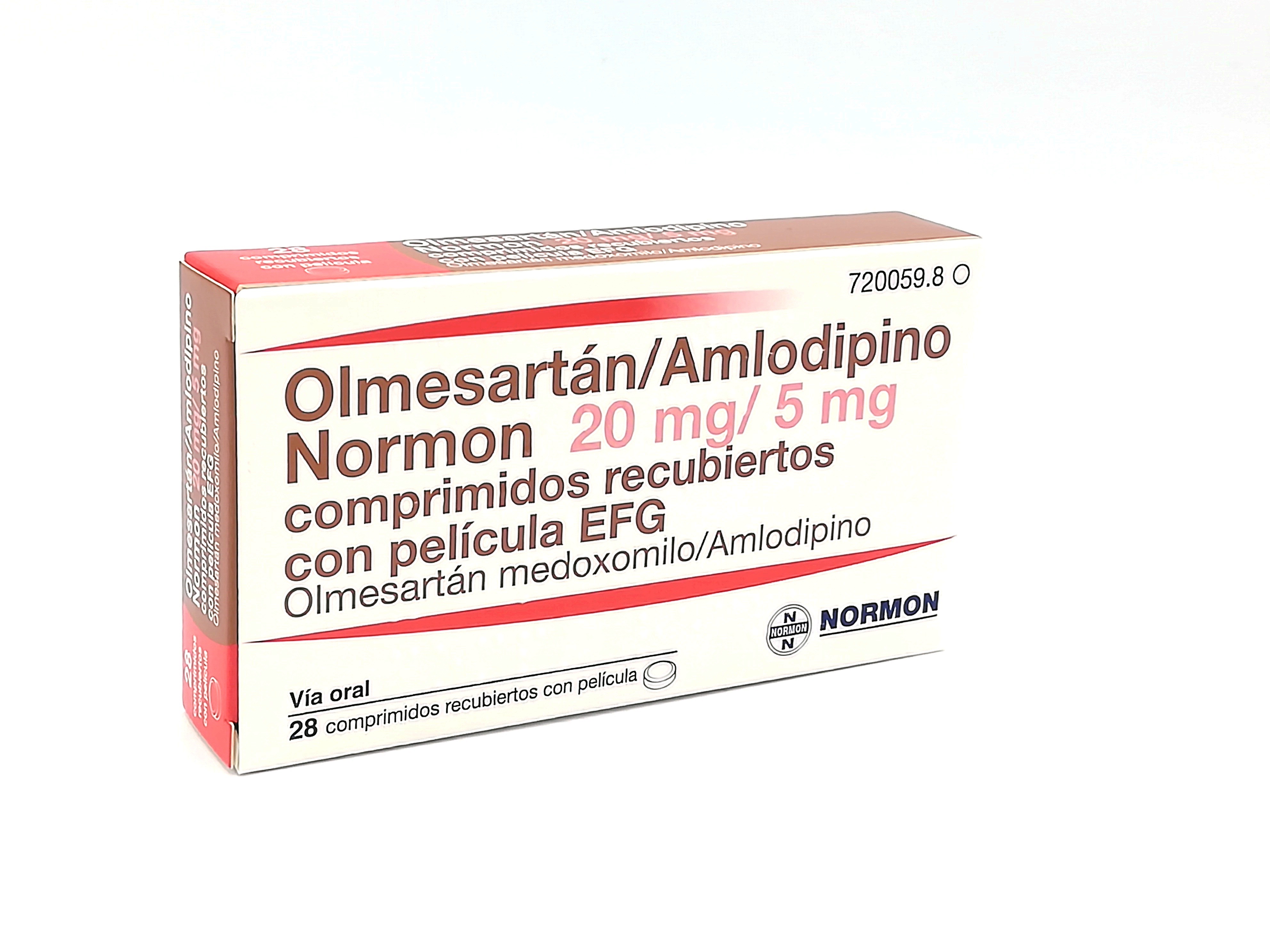 OLMESARTAN/AMLODIPINO NORMON EFG 20 mg/5 mg 28 COMPRIMIDOS RECUBIERTOS