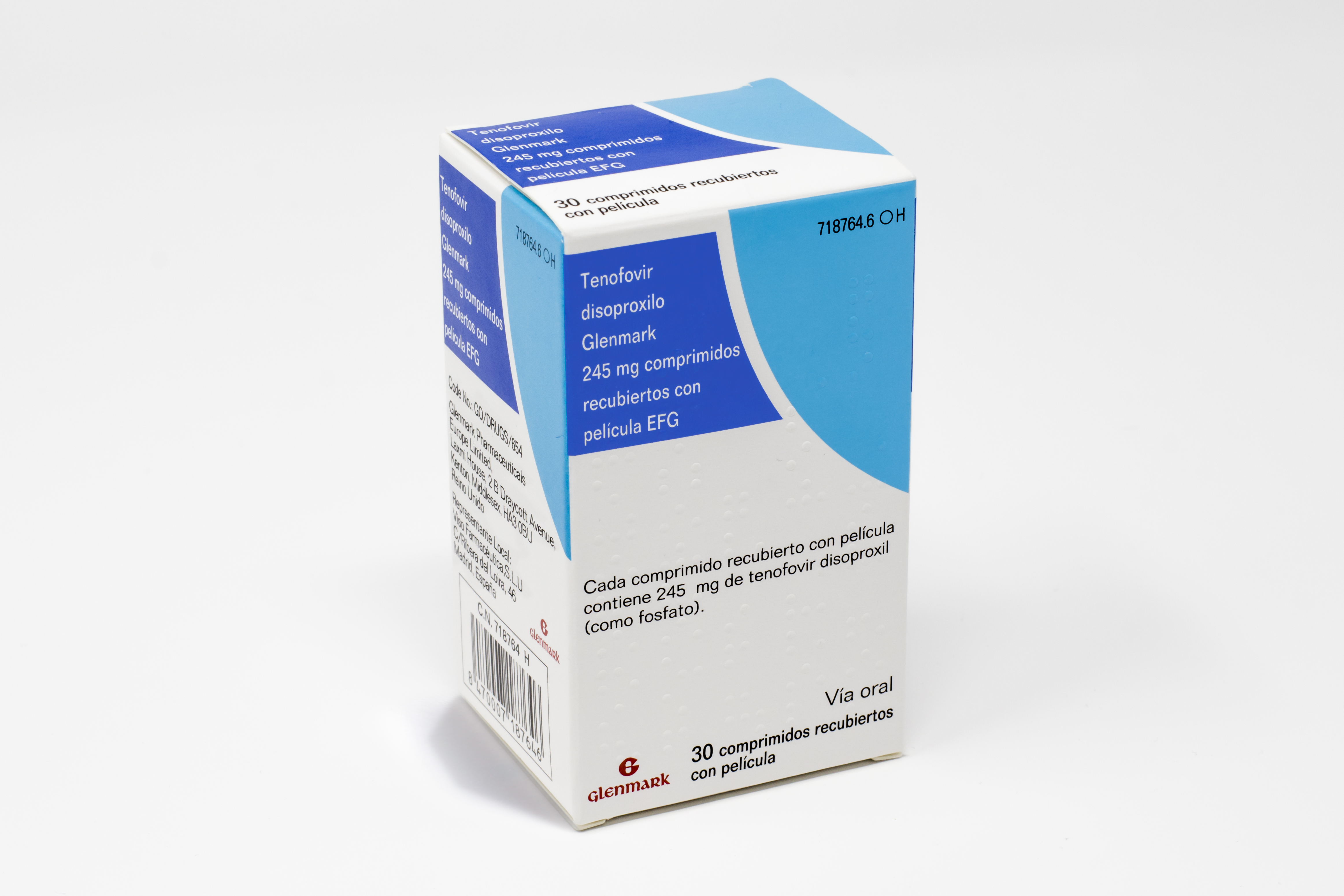 TENOFOVIR DISOPROXILO GLENMARK EFG 245 mg 30 COMPRIMIDOS RECUBIERTOS
