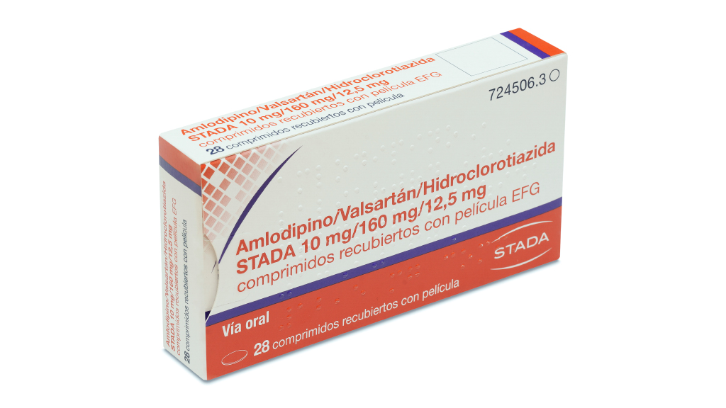 AMLODIPINO/VALSARTAN/HIDROCLOROTIAZIDA STADA EFG 10 mg/160 mg/12,5 mg 28 COMPRIMIDOS RECUBIERTOS