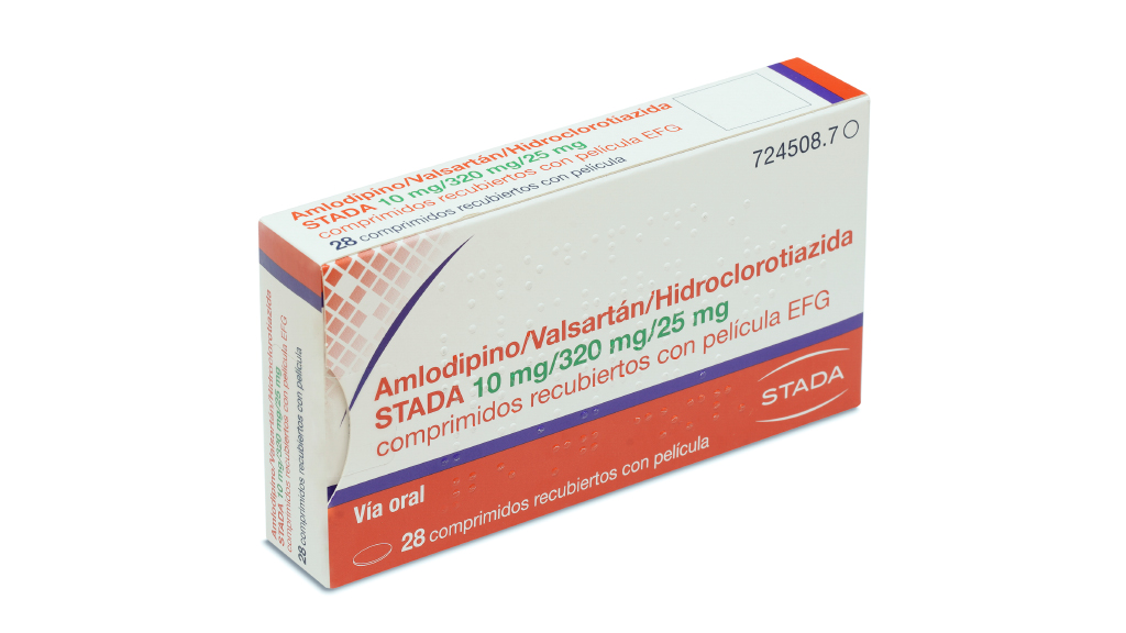 AMLODIPINO/VALSARTAN/HIDROCLOROTIAZIDA STADA EFG 10 mg/320 mg/25 mg 28 COMPRIMIDOS RECUBIERTOS