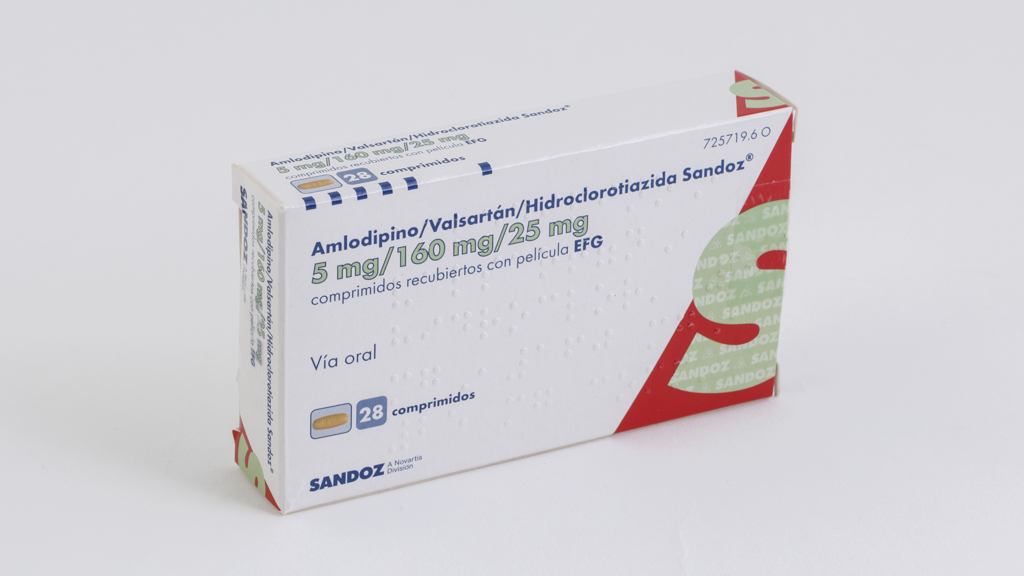 AMLODIPINO/VALSARTAN/HIDROCLOROTIAZIDA SANDOZ EFG 5 mg/160 mg/25 mg 28 COMPRIMIDOS RECUBIERTOS