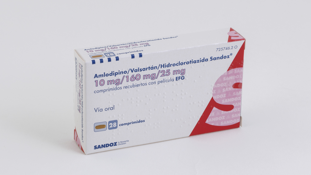 AMLODIPINO/VALSARTAN/HIDROCLOROTIAZIDA SANDOZ EFG 10 mg/160 mg/25 mg 28 COMPRIMIDOS RECUBIERTOS