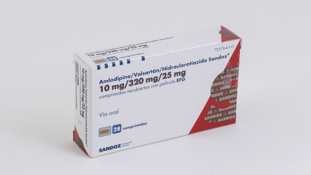 AMLODIPINO/VALSARTAN/HIDROCLOROTIAZIDA SANDOZ EFG 10 mg/320 mg/25 mg 28 COMPRIMIDOS RECUBIERTOS