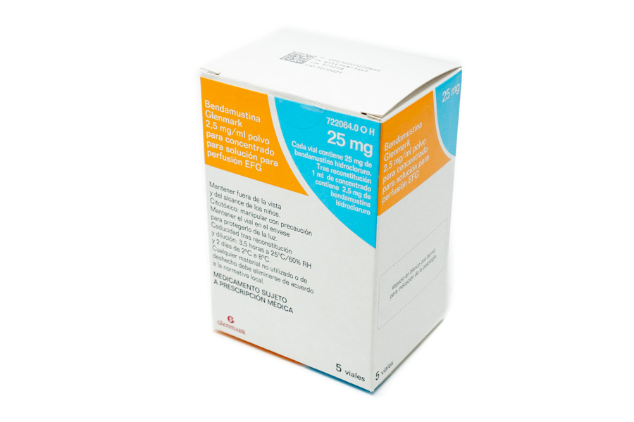 BENDAMUSTINA GLENMARK EFG 25 mg 5 VIALES POLVO PARA CONCENTRADO PARA SOLUCION PARA PERFUSION