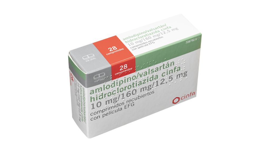 AMLODIPINO/VALSARTAN/HIDROCLOROTIAZIDA CINFA EFG 10 mg/160 mg/12,5 mg 28 COMPRIMIDOS RECUBIERTOS