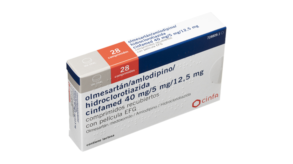 OLMESARTAN/AMLODIPINO/HIDROCLOROTIAZIDA CINFAMED EFG 40 mg/5 mg/12,5 mg 28 COMPRIMIDOS RECUBIERTOS