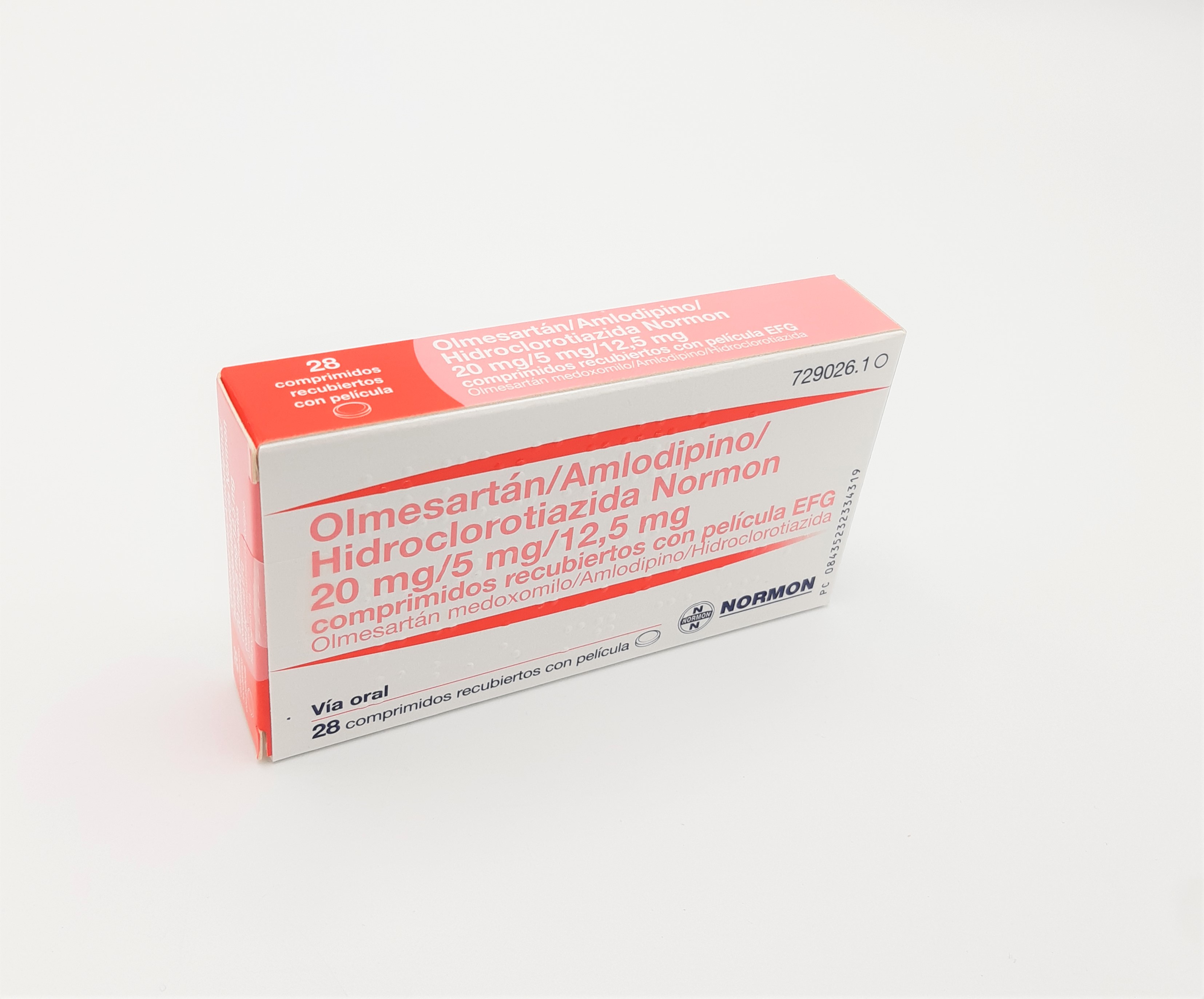 OLMESARTAN/AMLODIPINO/HIDROCLOROTIAZIDA NORMON EFG 20 mg/5 mg/12,5 mg 28 COMPRIMIDOS RECUBIERTOS