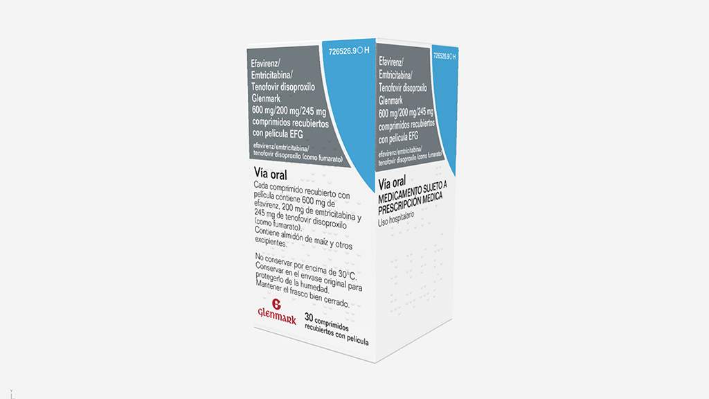 EFAVIRENZ/EMTRICITABINA/TENOFOVIR DISOPROXILO GLENMARK EFG 600 mg/200 mg/245 mg 30 COMPRIMIDOS RECUBIERTOS