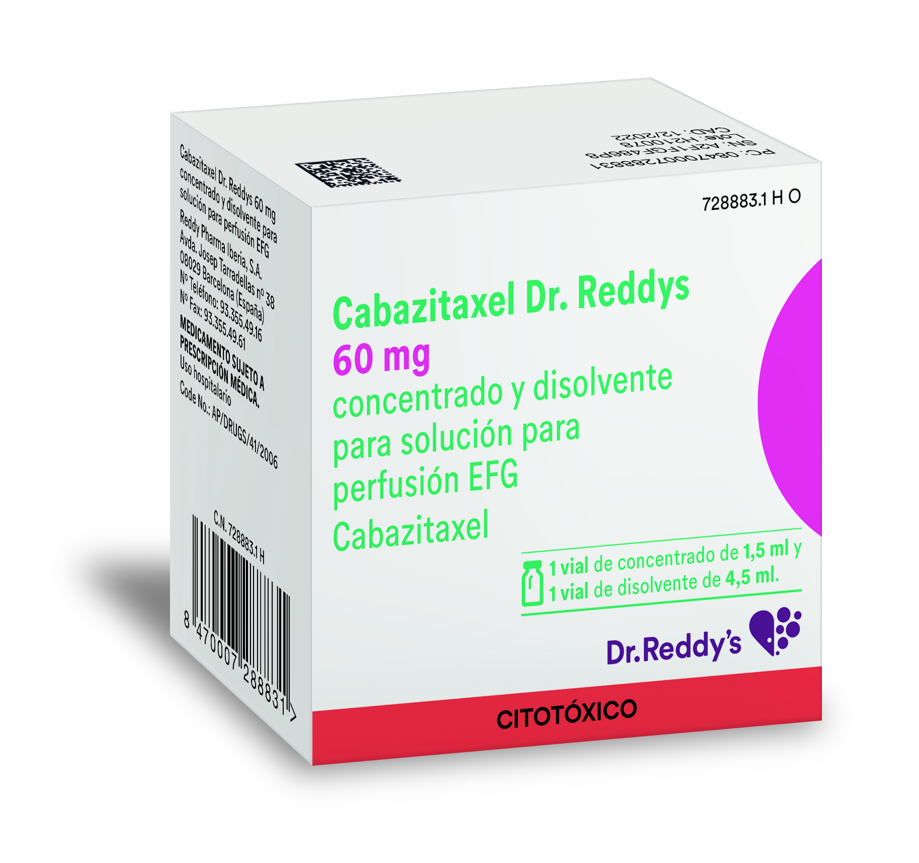 CABAZITAXEL DR. REDDYS EFG 60 mg 1 VIAL CONCENTRADO PARA SOLUCION PARA PERFUSION 1,5 ml + 1 VIAL DISOLVENTE